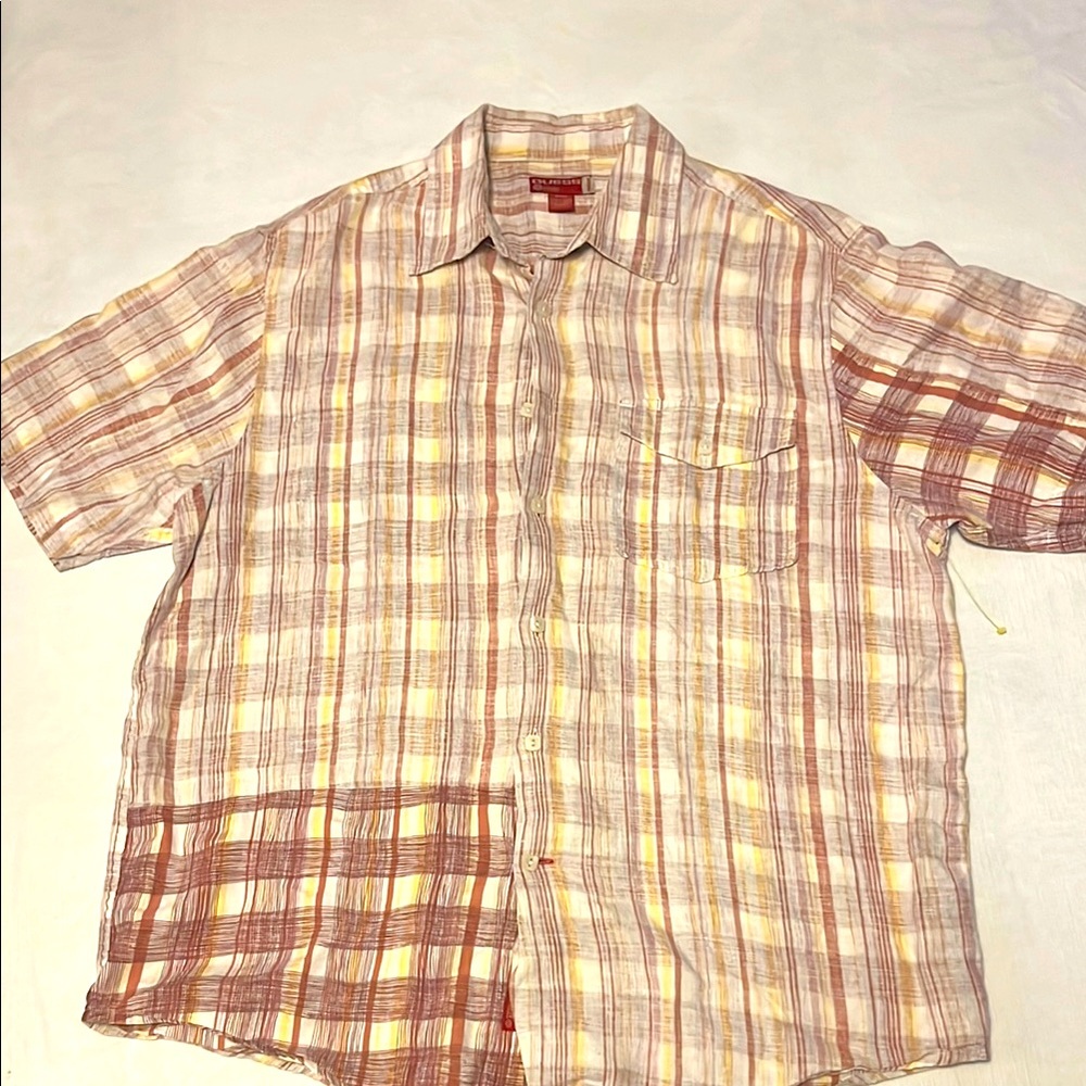 Guess Vibrant Red and Yellow Casual Button Down Shirt